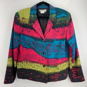Vintage 80s Nancy Bolen Womens Large Silk Jacket Colorful Artsy Funky Spring